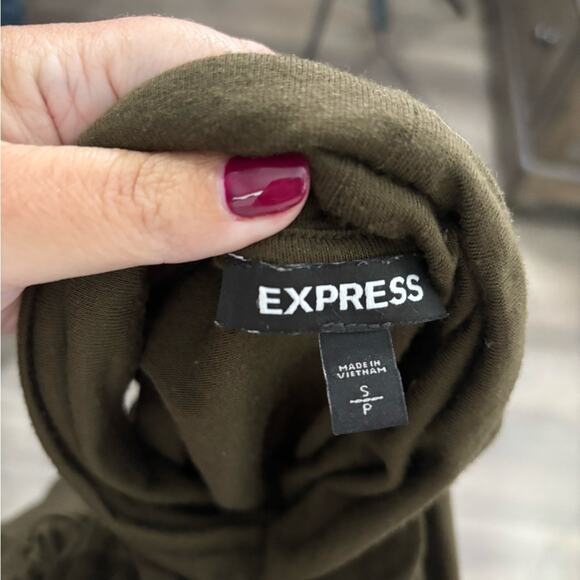 Express Olive Green Dolman Sleeve Top Criss Cross Cutout Modal Blend Size Small - Picture 6 of 7